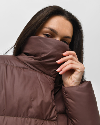 Стьобана куртка-пальто з поясом, колір шоколад 55449, Колір: Коричневий, Розмір: XS, зображення 4