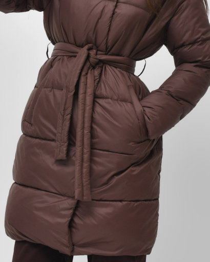 Стьобана куртка-пальто з поясом, колір шоколад 55449, Колір: Коричневий, Розмір: XS, зображення 5