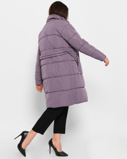 Фіолетова довга стьобана куртка з поясом 43907, зображення 4