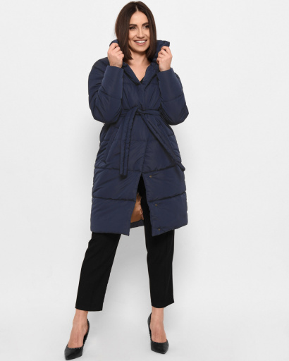 Довга стьобана куртка кольору морська хвиля 43908, зображення 4