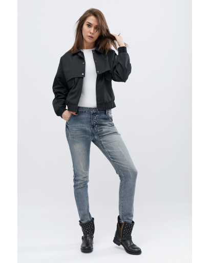 Короткая черная куртка с рисунком на спине 32385, Цвет: Черный, Размер: M, изображение 2