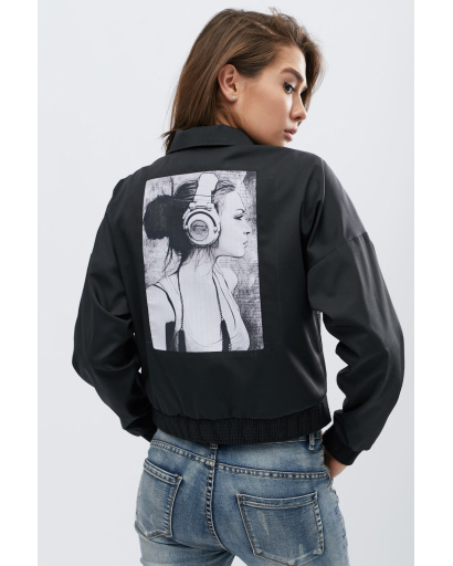 Короткая черная куртка с рисунком на спине 32385, Цвет: Черный, Размер: M, изображение 4