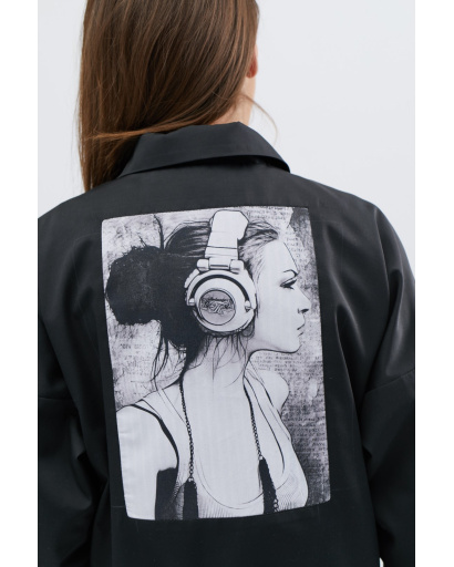 Короткая черная куртка с рисунком на спине 32385, Цвет: Черный, Размер: M, изображение 6