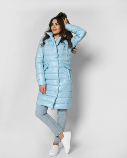 Стёганая куртка-пальто на кнопках цвет голубой 53288, Цвет: Голубой, Размер: M, изображение 3