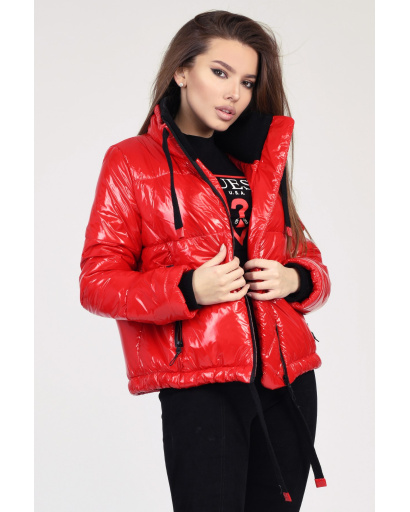 Красная женская куртка с высоким воротником 35039, Цвет: Красный, Размер: M, изображение 2