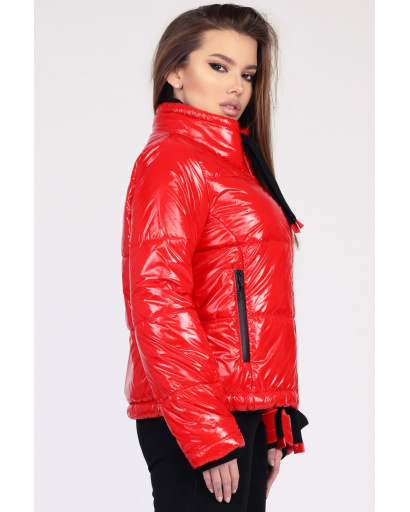 Красная женская куртка с высоким воротником 35039, Цвет: Красный, Размер: M, изображение 3