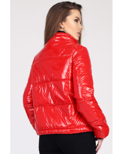 Красная женская куртка с высоким воротником 35039, Цвет: Красный, Размер: M, изображение 4