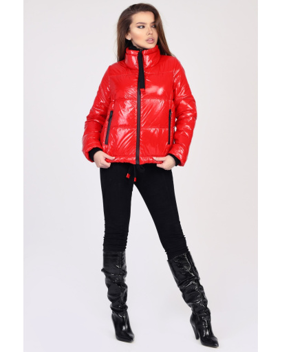 Красная женская куртка с высоким воротником 35039, Цвет: Красный, Размер: M, изображение 5