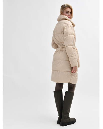 Стьобана світло-бежева куртка-пальто з поясом 55456, Колір: Світлий бежевий, Розмір: S, зображення 5