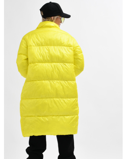 Стеганная желтая куртка-пальто с поясом 55457, Цвет: Жёлтый, Размер: S, изображение 3