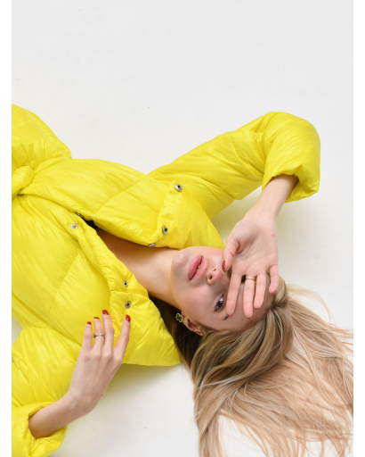 Стеганная желтая куртка-пальто с поясом 55457, Цвет: Жёлтый, Размер: S, изображение 5