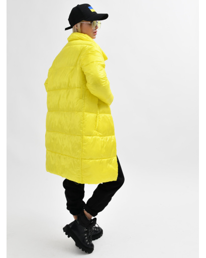 Стеганная желтая куртка-пальто с поясом 55457, Цвет: Жёлтый, Размер: S, изображение 7