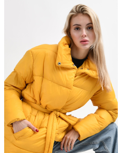 Стьобана куртка-пальто з поясом 55458, Колір: Жовтий, Розмір: M, зображення 2