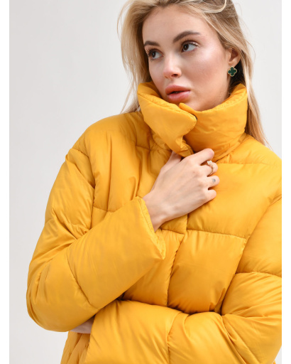 Стьобана куртка-пальто з поясом 55458, Колір: Жовтий, Розмір: M, зображення 4