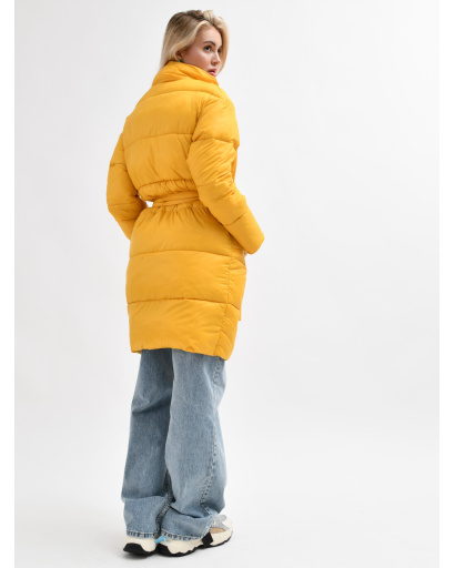 Стьобана куртка-пальто з поясом 55458, Колір: Жовтий, Розмір: M, зображення 5