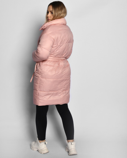 Стьобана пудрова куртка-пальто з поясом 55461, Колір: Пудровий, Розмір: XS, зображення 2