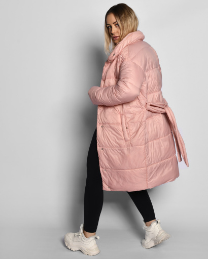 Стьобана пудрова куртка-пальто з поясом 55461, Колір: Пудровий, Розмір: XS, зображення 3