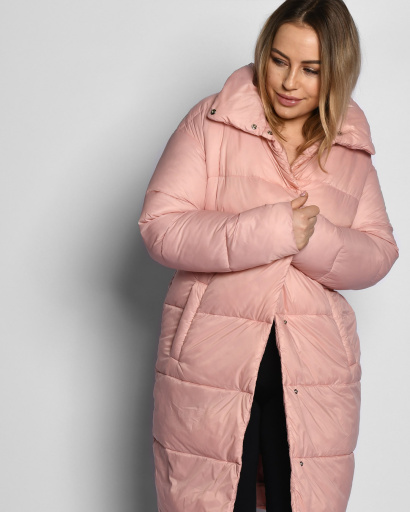 Стьобана пудрова куртка-пальто з поясом 55461, Колір: Пудровий, Розмір: XS, зображення 4