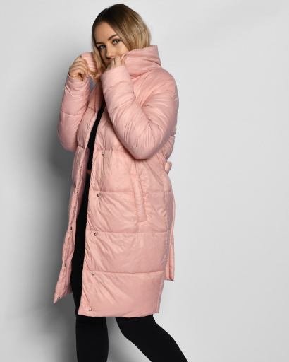 Стьобана пудрова куртка-пальто з поясом 55461, Колір: Пудровий, Розмір: XS, зображення 5