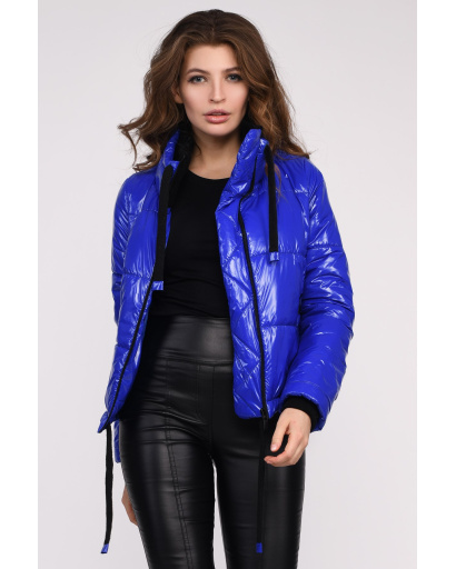 Яскрава жіноча куртка з високим коміром 35041, Колір: Синій, Розмір: S, зображення 2
