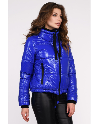 Яскрава жіноча куртка з високим коміром 35041, Колір: Синій, Розмір: S, зображення 3