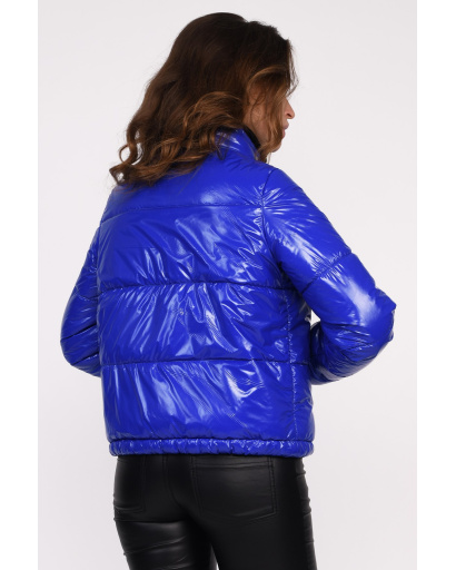 Яскрава жіноча куртка з високим коміром 35041, Колір: Синій, Розмір: S, зображення 4