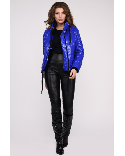 Яскрава жіноча куртка з високим коміром 35041, Колір: Синій, Розмір: S, зображення 5