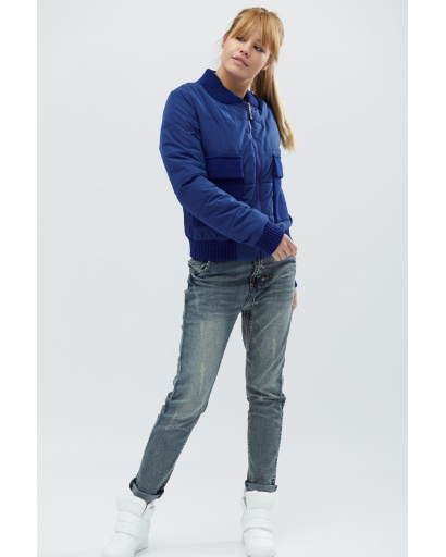 Коротка куртка з великими накладними кишенями синього кольору 32121, Колір: Синій, Розмір: S, зображення 2