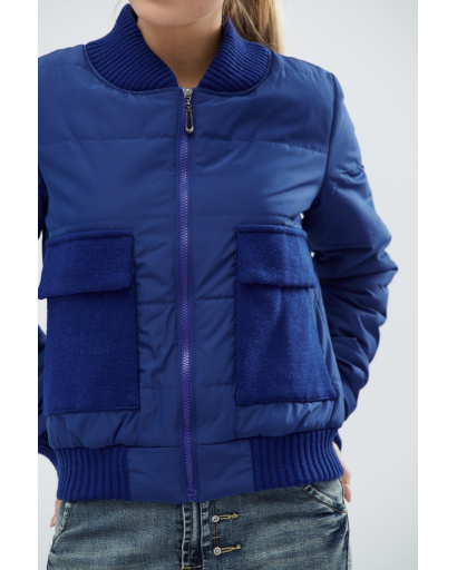 Коротка куртка з великими накладними кишенями синього кольору 32121, Колір: Синій, Розмір: S, зображення 5