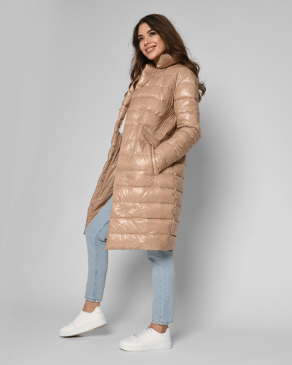 Стьобана бежева куртка-пальто на кнопках 36742, Колір: Бежевий, Розмір: S, зображення 3