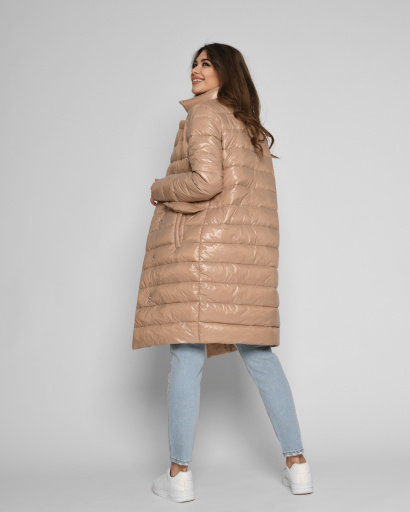Стьобана бежева куртка-пальто на кнопках 36742, Колір: Бежевий, Розмір: S, зображення 4