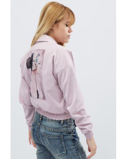 Короткая розовая куртка с рисунком на спине 32136, Цвет: Розовый, Размер: L, изображение 4