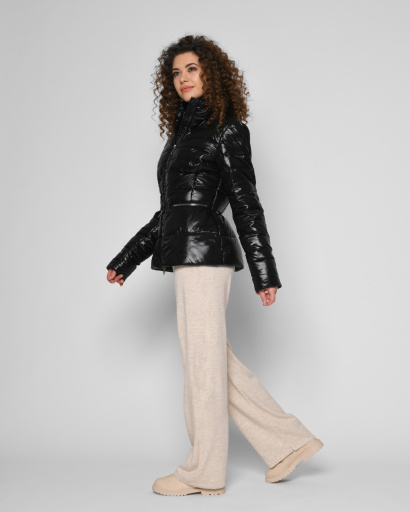 Демісезонна чорна приталена куртка 53364, Колір: Чорний, Розмір: L, зображення 4