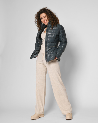 Демісезонна нефритова  приталена куртка 53365, Колір: Зелений, Розмір: XS, зображення 2