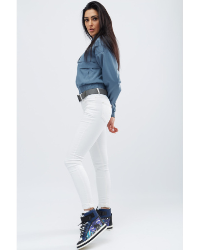 Коротка куртка кольору джинс з малюнком на спині 32140, Колір: Джинс, Розмір: L, зображення 2