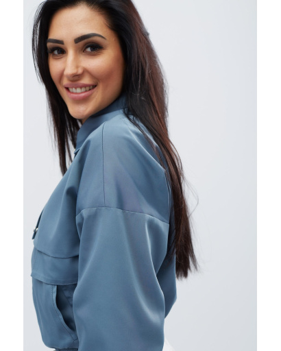 Коротка куртка кольору джинс з малюнком на спині 32140, Колір: Джинс, Розмір: L, зображення 3