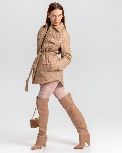 Жіноча куртка-сорочка бежевого кольору 53335, Колір: Бежевий, Розмір: S, зображення 2