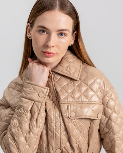 Жіноча куртка-сорочка бежевого кольору 53335, Колір: Бежевий, Розмір: S, зображення 3