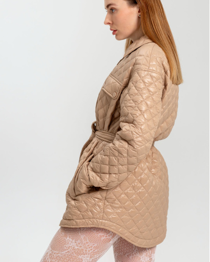 Жіноча куртка-сорочка бежевого кольору 53335, Колір: Бежевий, Розмір: S, зображення 4