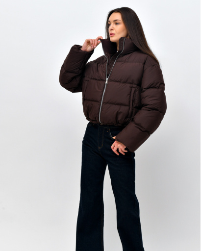 Жіноча весняна пухова куртка коротка, коричнева 57277, Колір: Коричневий, Розмір: XS, зображення 5