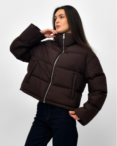 Жіноча весняна пухова куртка коротка, коричнева 57277, Колір: Коричневий, Розмір: XS, зображення 6