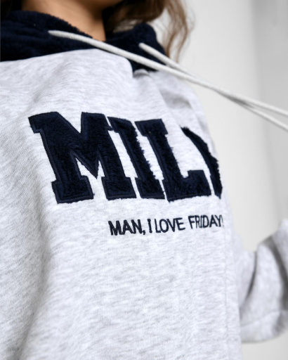 Теплое серое худи в американском стиле 52335, Цвет: Серый, Размер: M, изображение 2