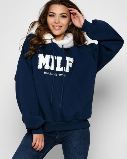 Тепле синє худі в американському стилі 52336, Колір: Синій, Розмір: M, зображення 2