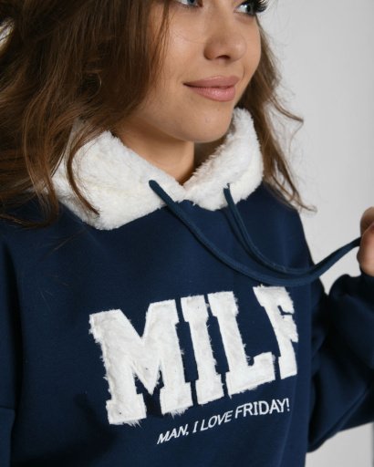 Тепле синє худі в американському стилі 52336, Колір: Синій, Розмір: M, зображення 4