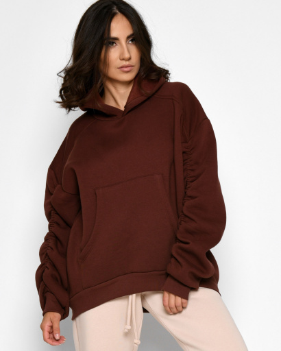 Женский коричневый худи с объемными рукавами 52341, Цвет: Коричневый, Размер: S, изображение 4