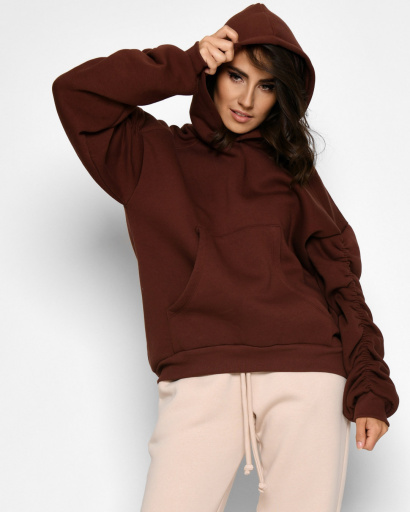 Женский коричневый худи с объемными рукавами 52341, Цвет: Коричневый, Размер: S, изображение 5