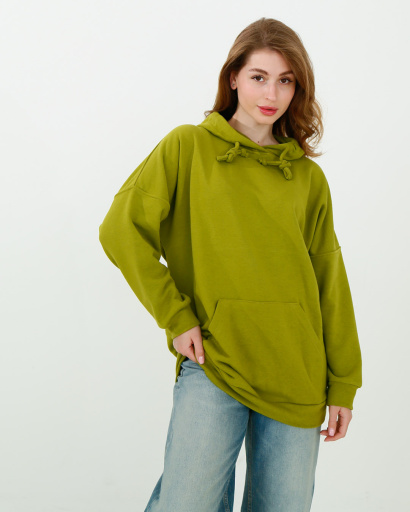 Женское фисташковое худи оверсайз 38163, Цвет: Оливковый, Размер: XS, изображение 2