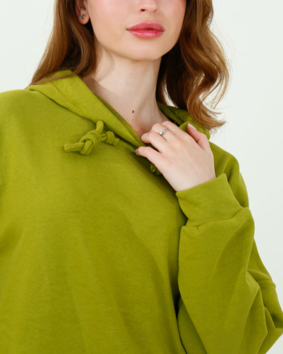 Женское фисташковое худи оверсайз 38163, Цвет: Оливковый, Размер: XS, изображение 3