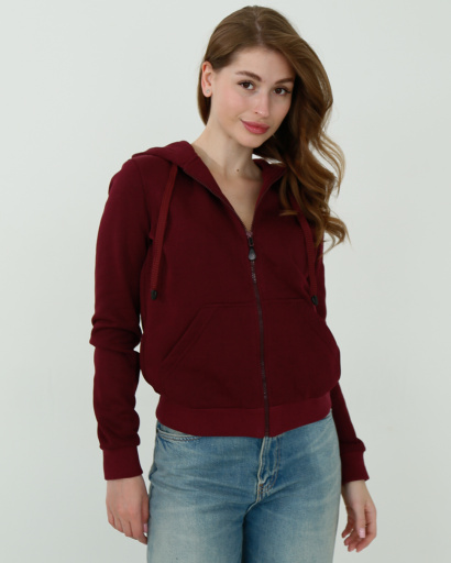 Женская спортивная кофта на молнии, марсала 31982, Цвет: Бургунди, Размер: XS, изображение 4