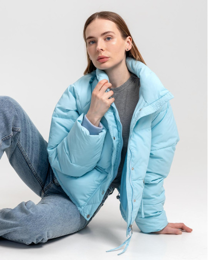 Демісезонна блакитна куртка oversize 55738, Колір: Блакитний, Розмір: XS, зображення 2